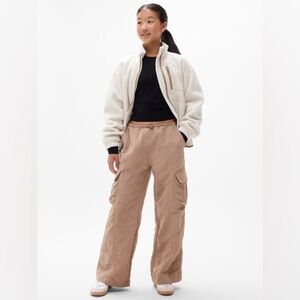 Athleta Girl Wide Leg Cargo Pants Size 7 Khaki Elastic Waist Nylon athletic